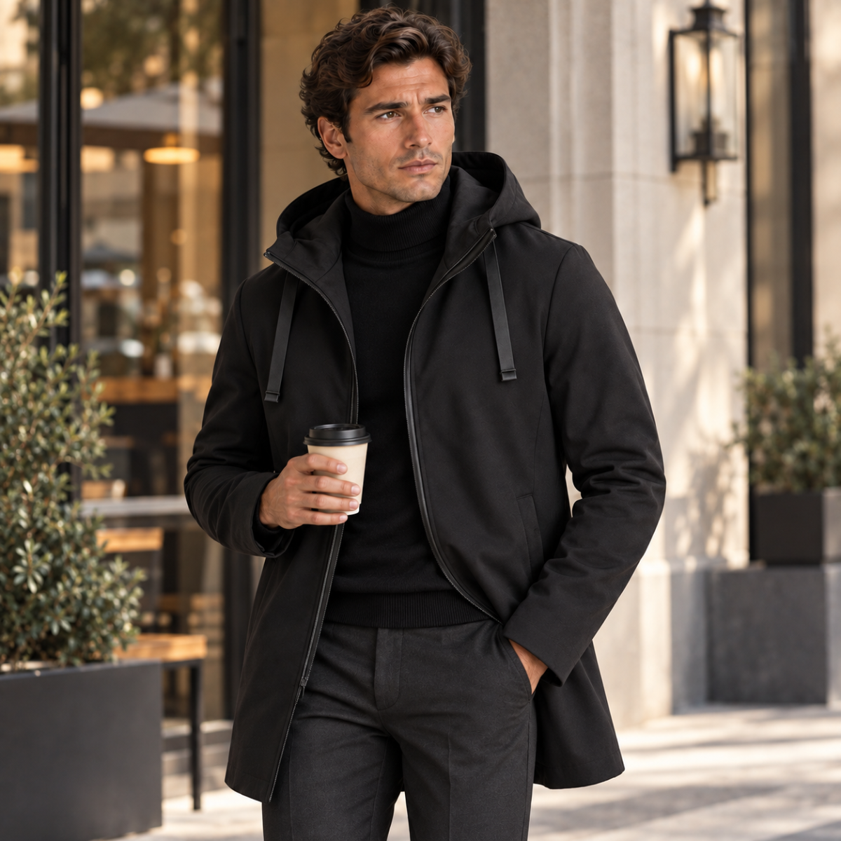 Monarchs Men's Waterproof Windproof Hooded Long Rain Jacket