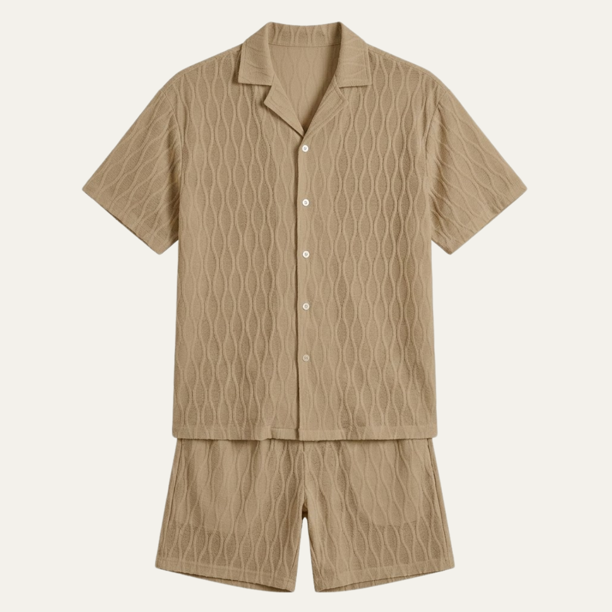 Men’s Textured Knit Co Ord – Button Shirt & Shorts