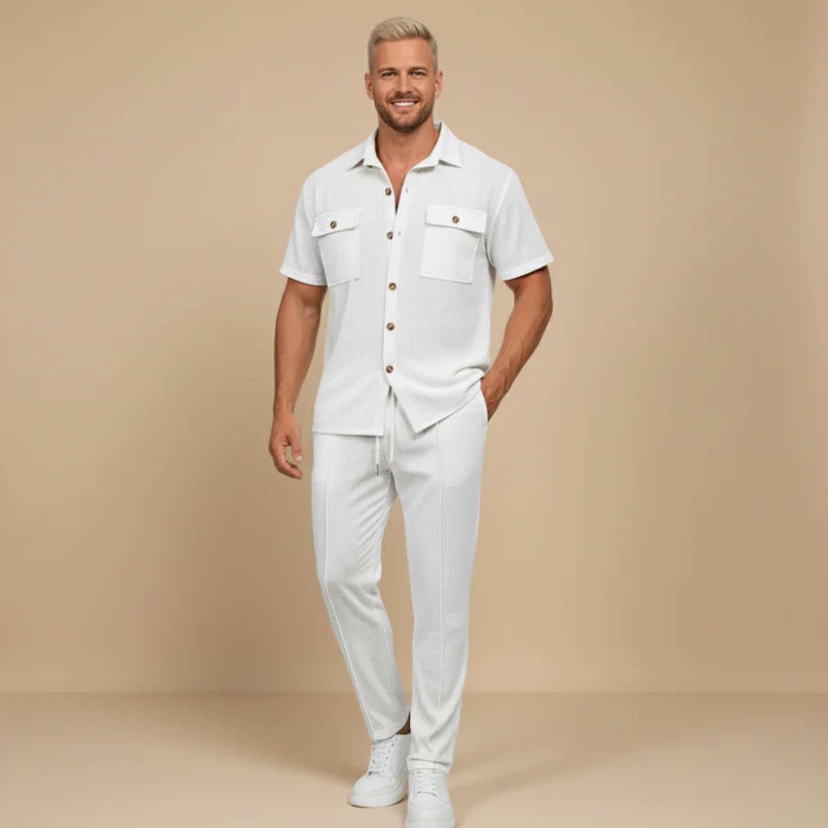The Savigliano Men's Short Sleeve Shirt and Trousers Set