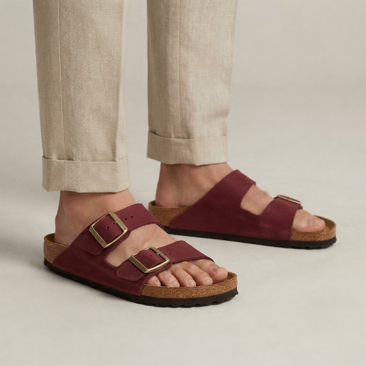 Men's Casual Leather Slippers with Adjustable Buckles