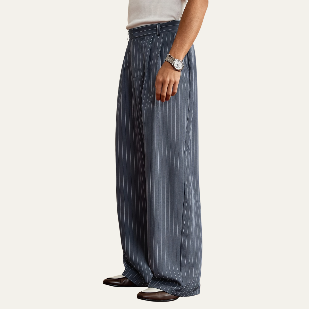 The Ascot Men’s Vintage Wide Leg Pinstripe Dress Trousers