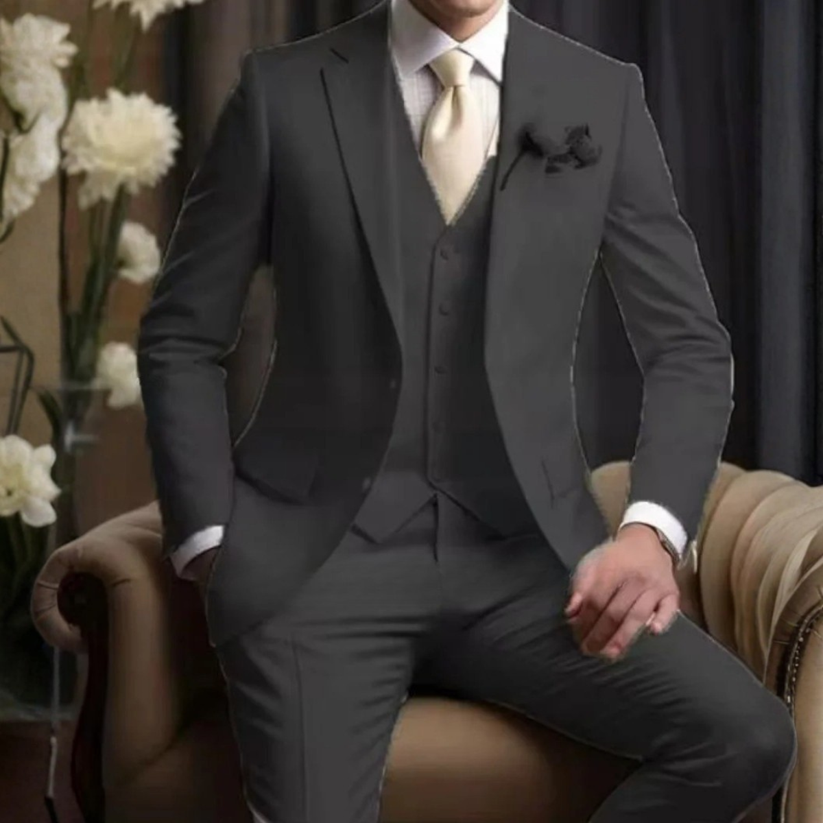 The Cisternino Men’s Wedding 3 Piece Suit – Slim Fit Jacket Gilet Trousers