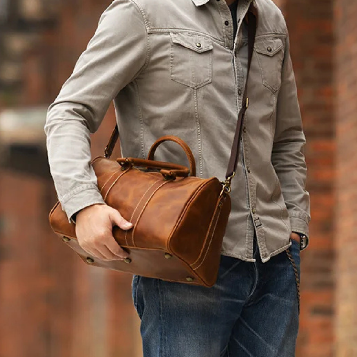 Men’s Vintage Carry On Genuine Leather Travel Duffle Bag