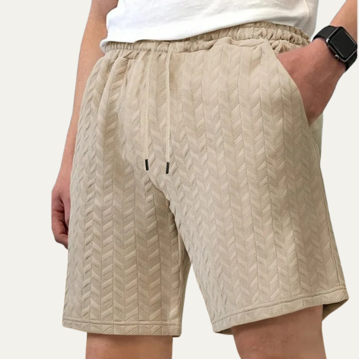 The Napoli Men’s Textured Casual Fit Elastic Waist Drawstring Shorts