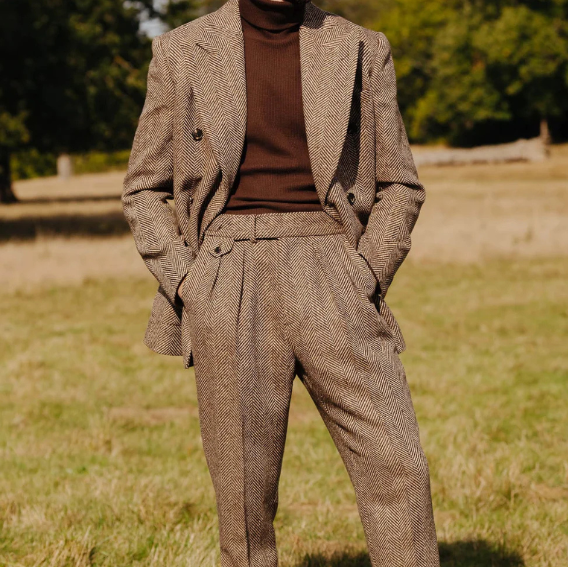 Camden Men's Double Breasted Herringbone Tweed Suit - Blazer and Trousers Ensemble