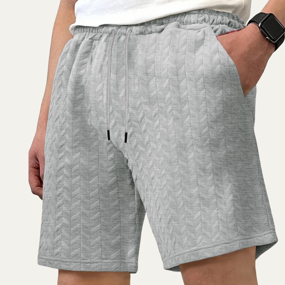 The Napoli Men’s Textured Casual Fit Elastic Waist Drawstring Shorts