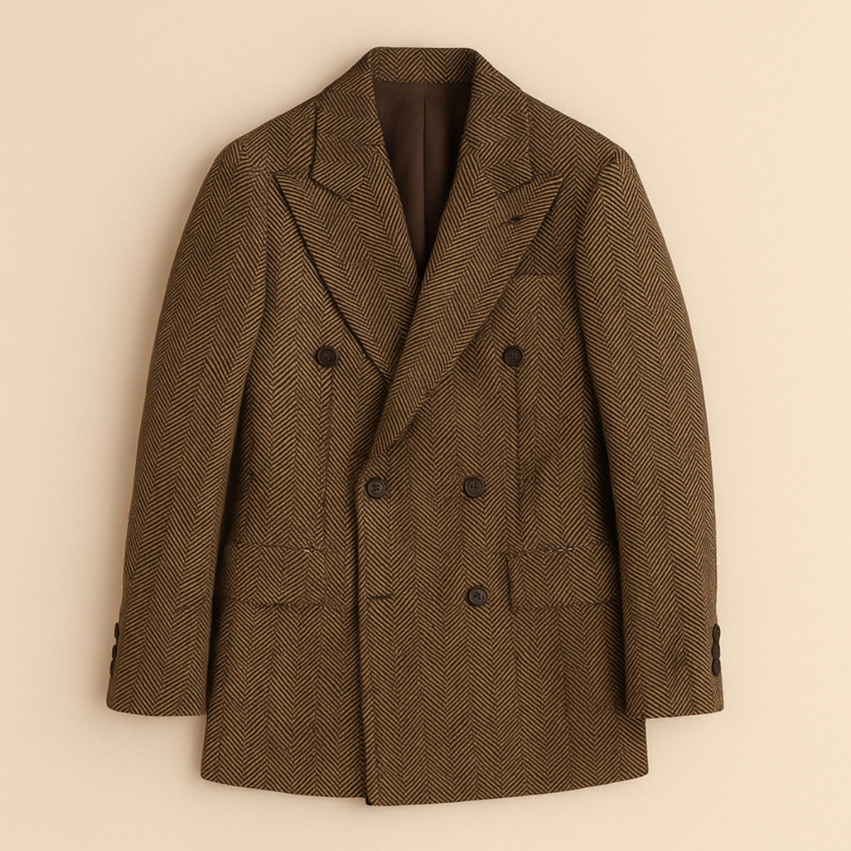 Camden Men's Double Breasted Herringbone Tweed Suit - Blazer and Trousers Ensemble