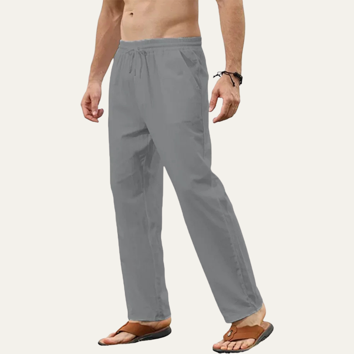 The Barbaresco Men’s Relaxed Fit Elastic Waist Casual Linen Trousers