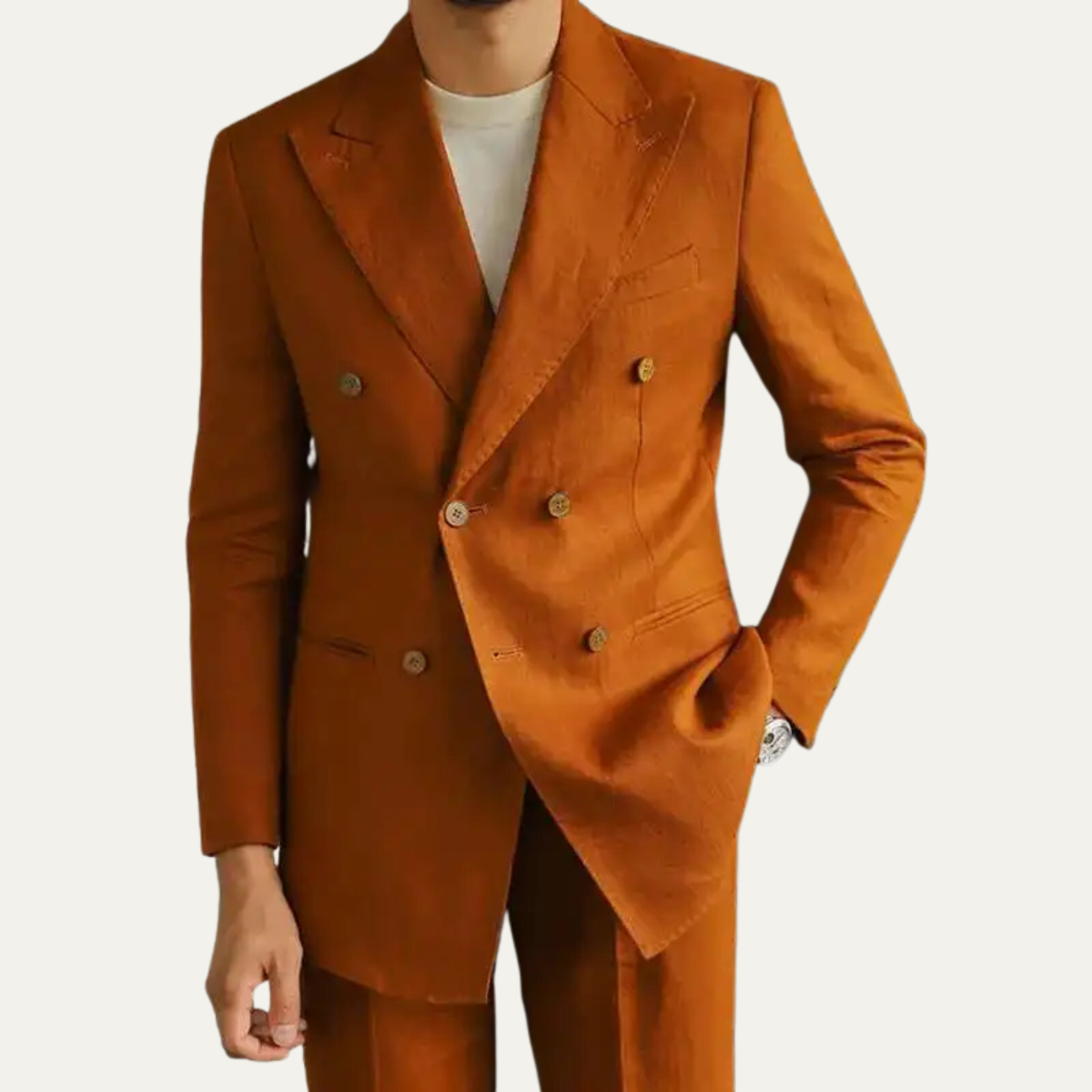 The Castelmola Men’s Elegant Double Breasted Linen Blazer