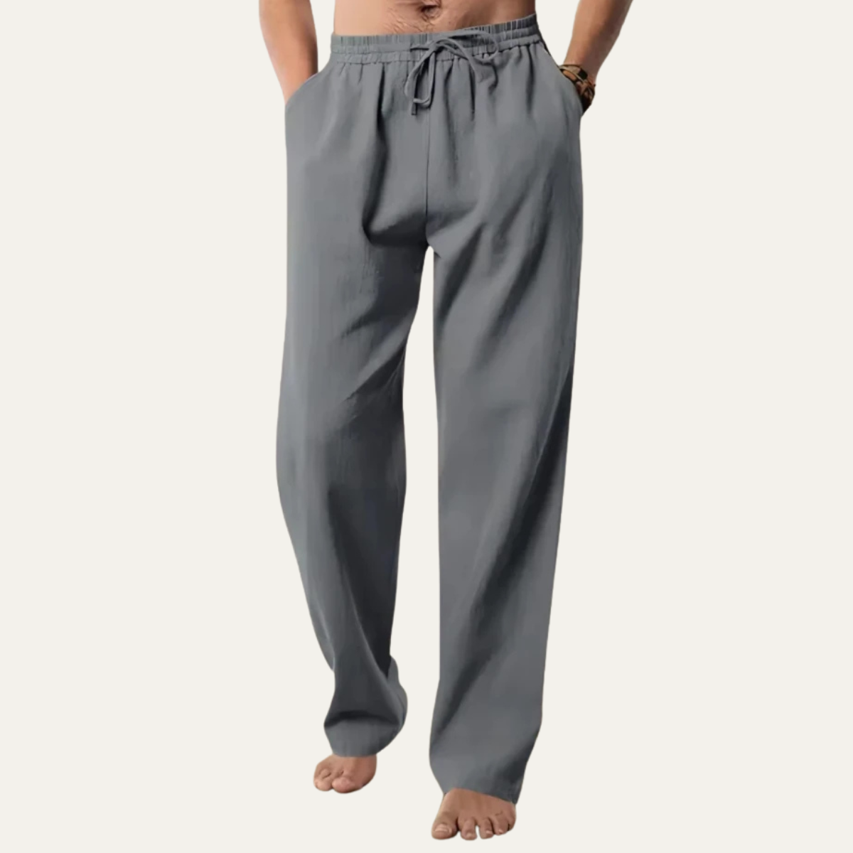 The Barbaresco Men’s Relaxed Fit Elastic Waist Casual Linen Trousers