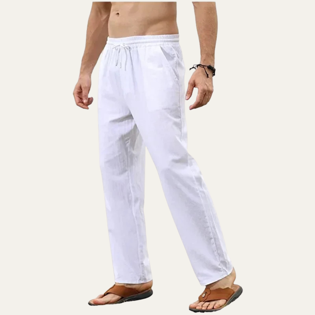 The Barbaresco Men’s Relaxed Fit Elastic Waist Casual Linen Trousers