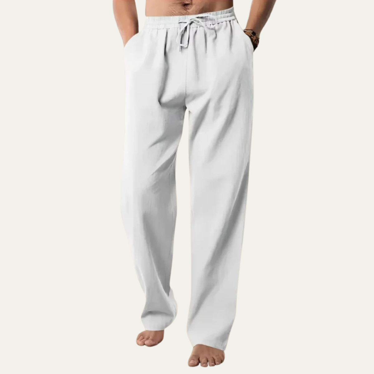 The Barbaresco Men’s Relaxed Fit Elastic Waist Casual Linen Trousers
