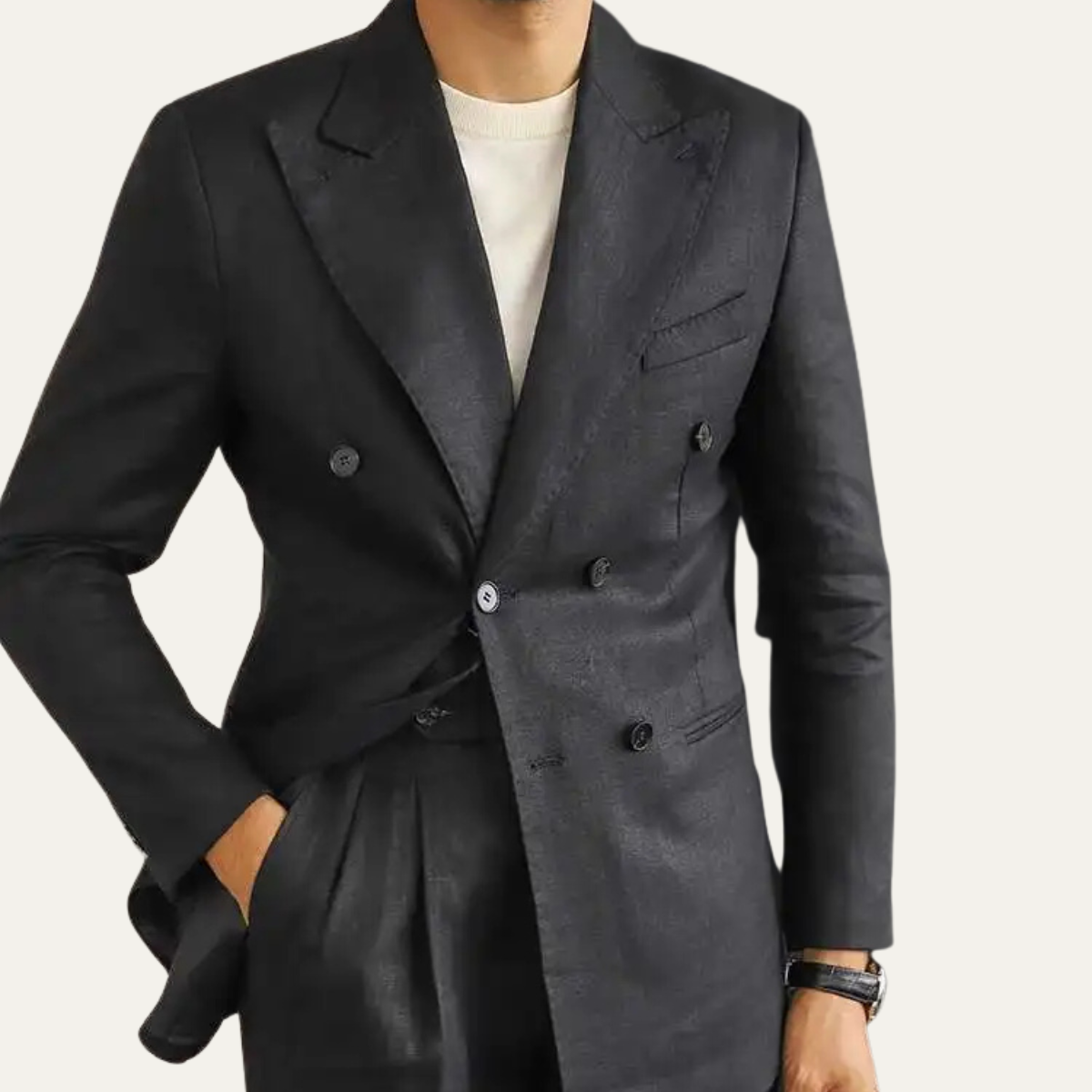 The Castelmola Men’s Elegant Double Breasted Linen Blazer