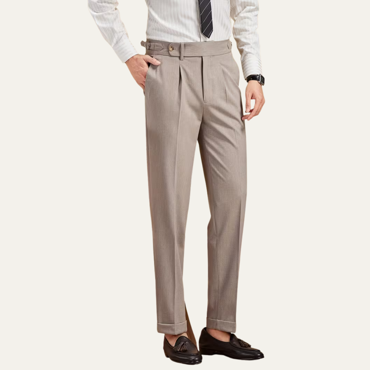 The Broadbeach Men’s Pleated Tailored Dress Trousers with Adjustable Side Tabs