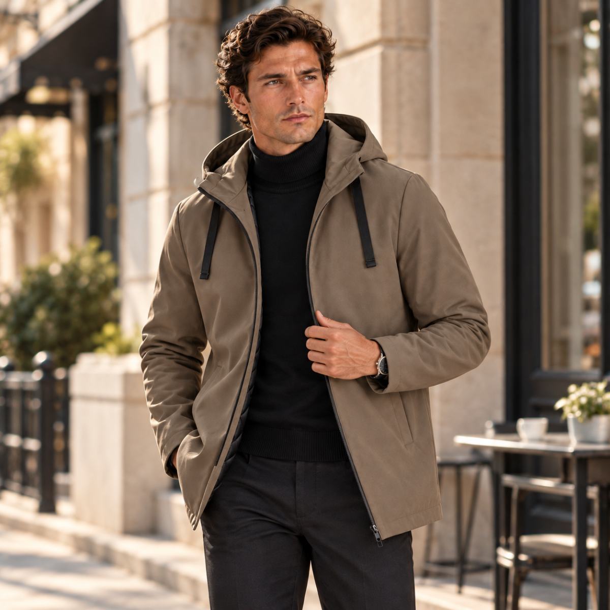 Monarchs Men's Waterproof Windproof Hooded Long Rain Jacket