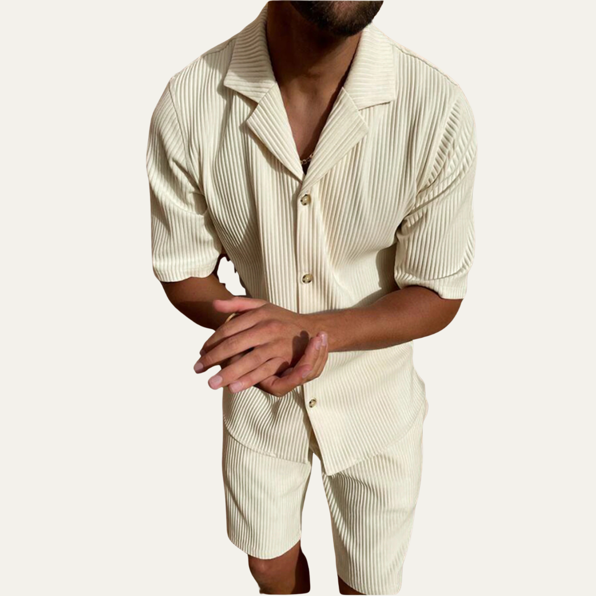 The Bolzano Men’s Shirt and Shorts Set – Casual Textured Two Piece Outfit