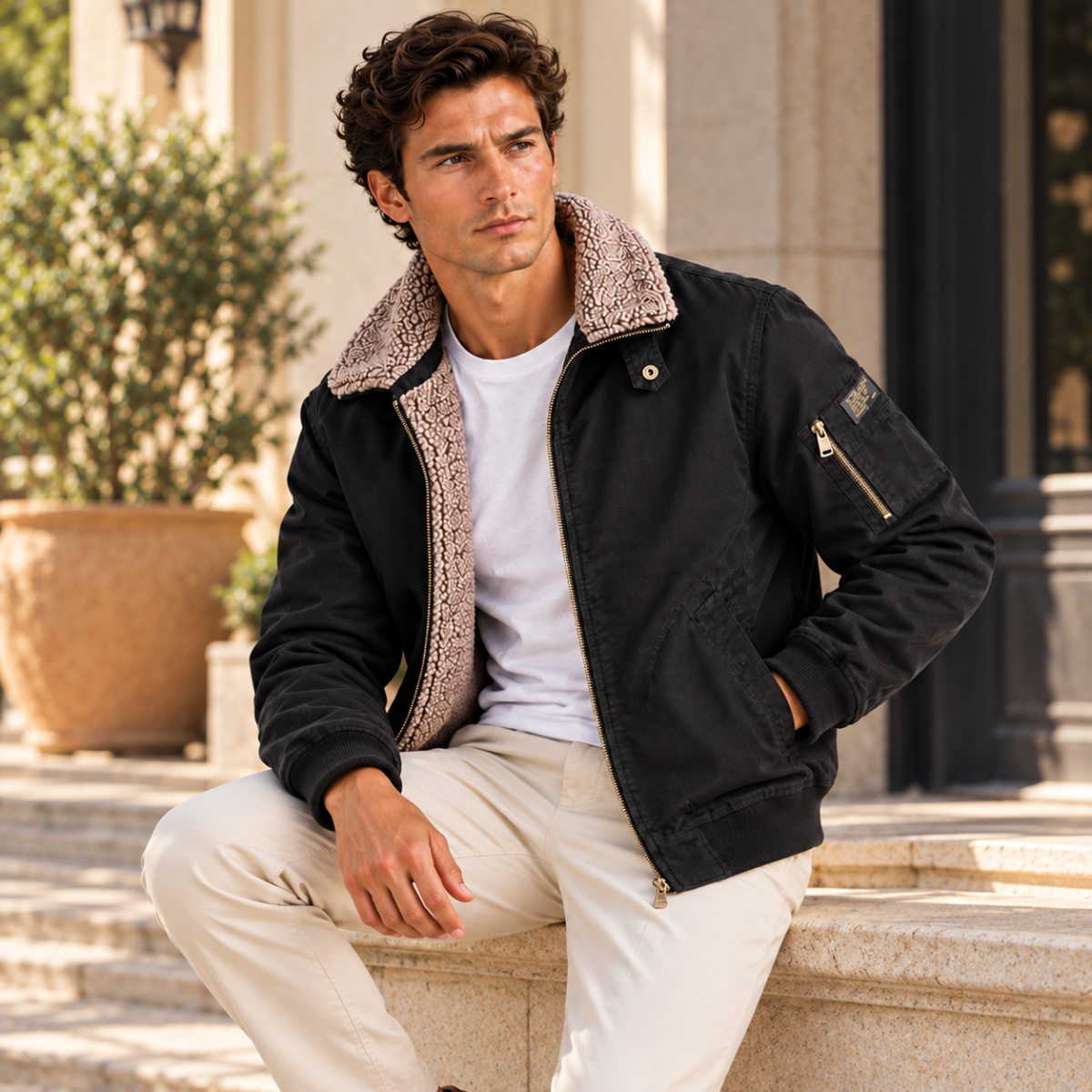 Wareham Men's Shearling-Lined Winter Bomber Jacket