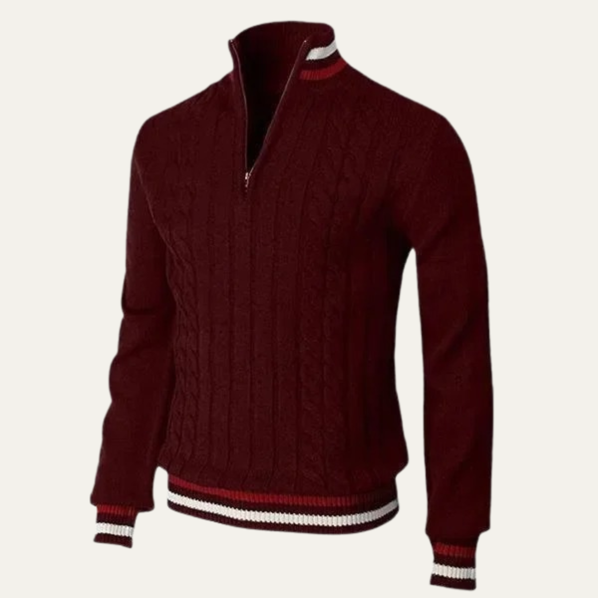 Men’s Warm Half Zip Knit Jumper with Stripe Trim