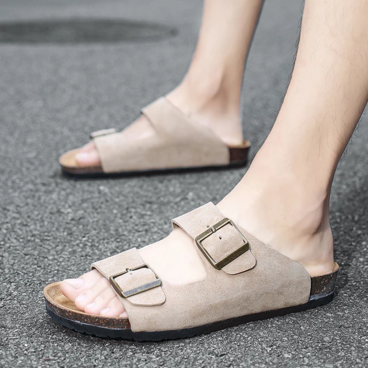 The Verbania Men’s Double Buckle Suede Slide Sandals