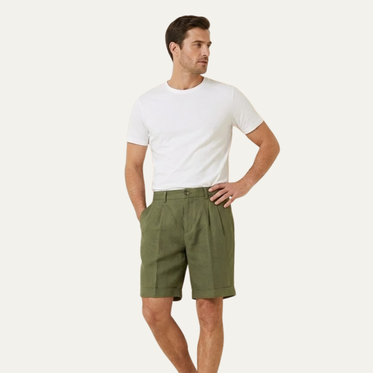 Men’s Linen Casual Shorts – Lightweight Summer Folded Hem Outdoor Shorts