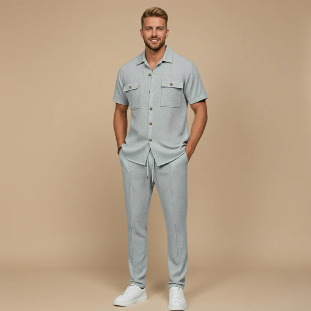 The Savigliano Men's Short Sleeve Shirt and Trousers Set