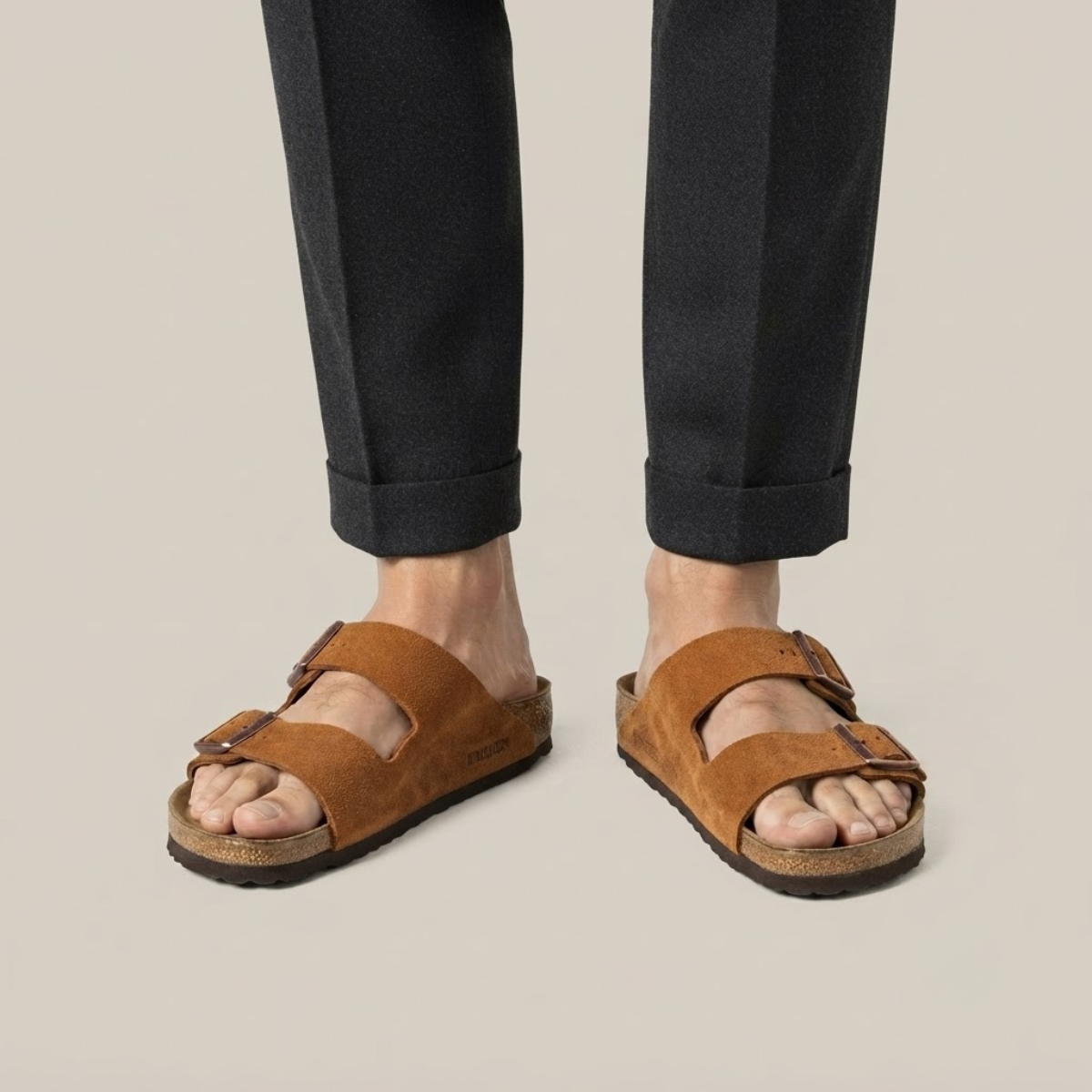 Men's Casual Leather Slippers with Adjustable Buckles