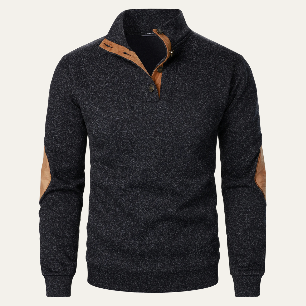 Oakcrest Men's Fleece Sweater with Stand Collar and Suede Elbow Patches