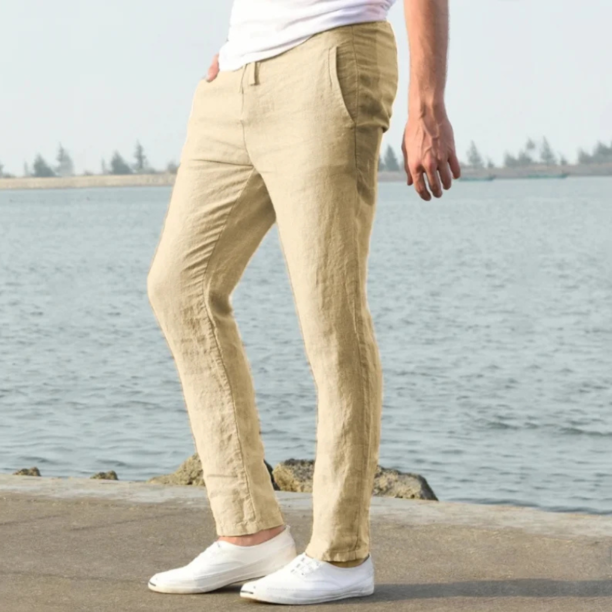 The McLean Men’s Casual Lightweight Linen Trousers – Beige