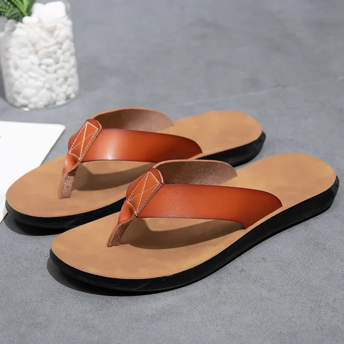 The Sagrantino Men’s Casual Summer Leather Flip Flops