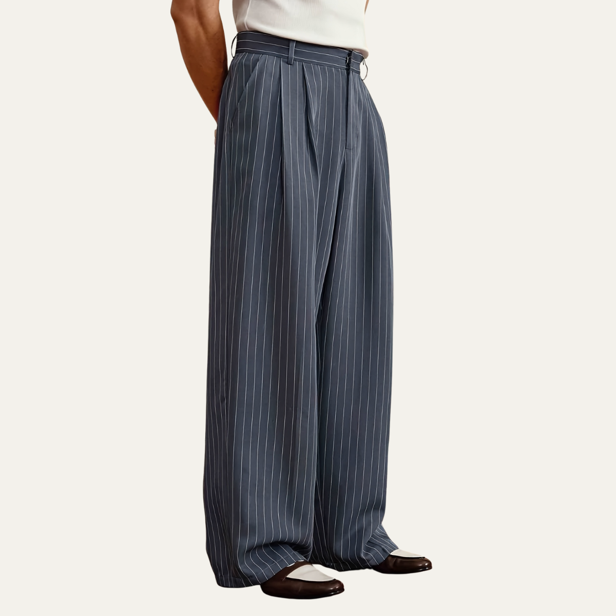 The Ascot Men’s Vintage Wide Leg Pinstripe Dress Trousers