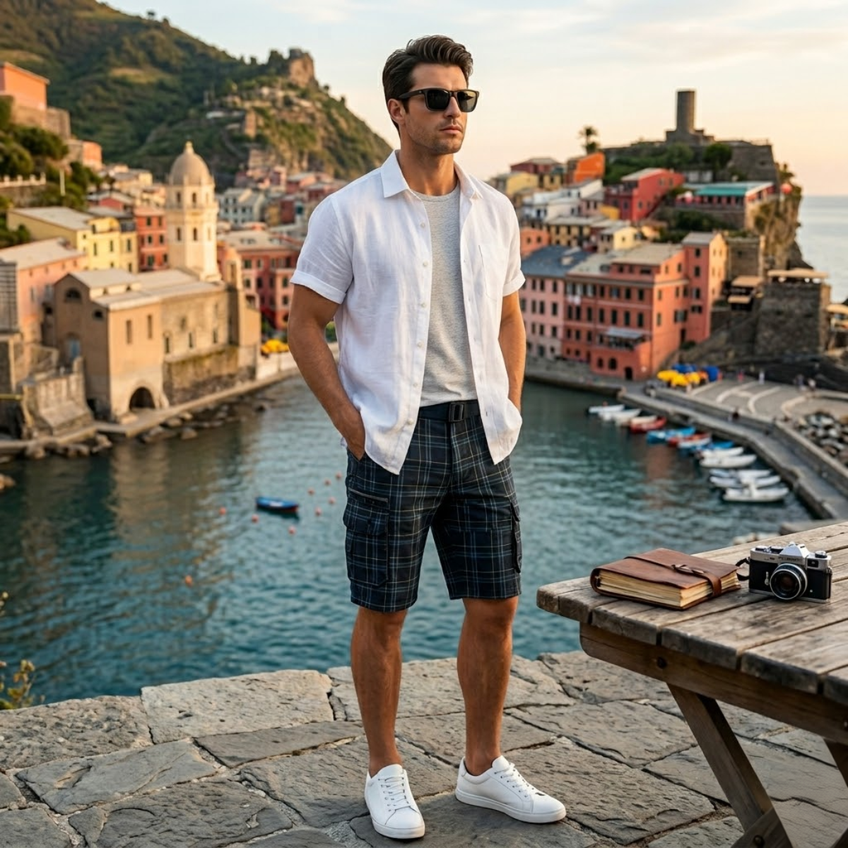 The Vernazza Men’s Multi Pocket Plaid Cargo Shorts