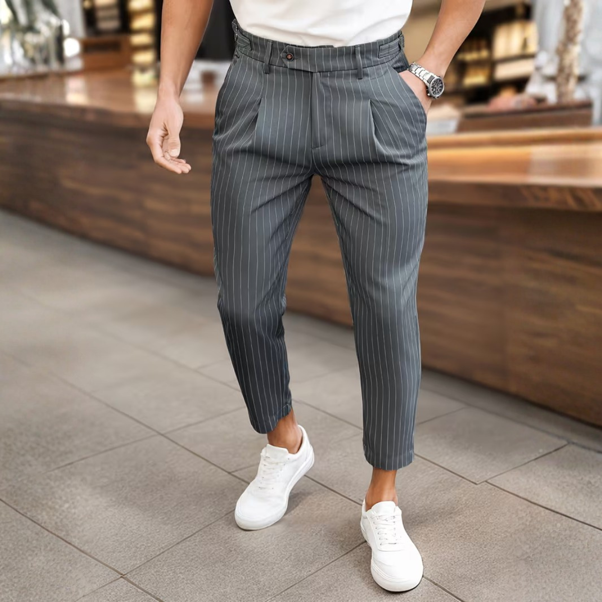 The Siena Men’s Casual Slim Fit Trousers with Pleats
