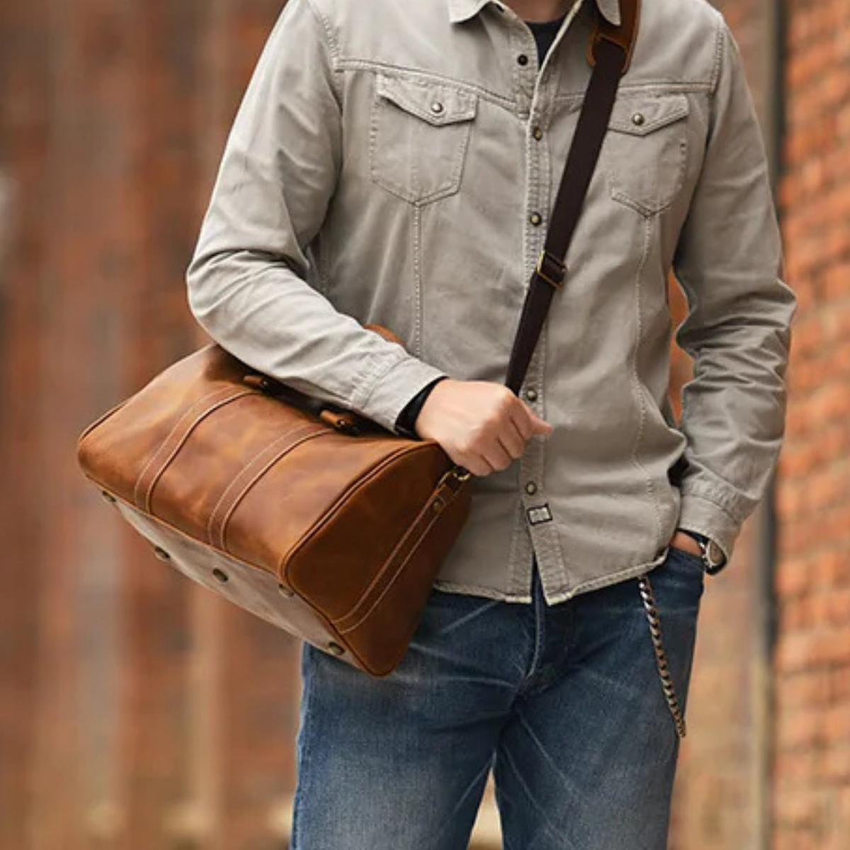 Men’s Vintage Carry On Genuine Leather Travel Duffle Bag