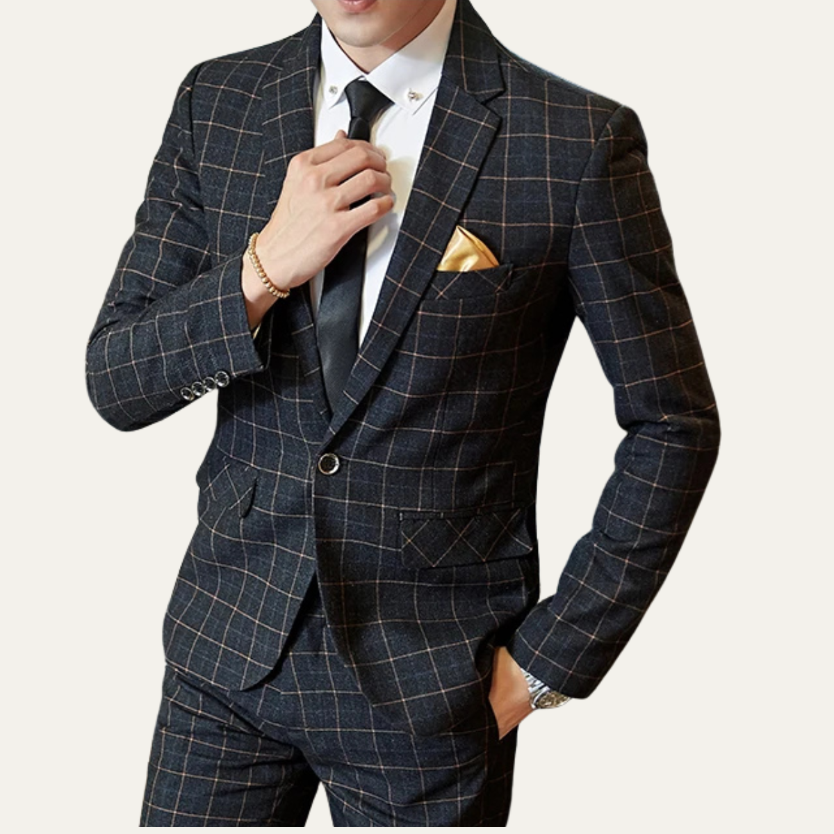 The Padova Men’s Plaid 3 Piece Suit – Slim Fit Blazer, Waistcoat and Trousers