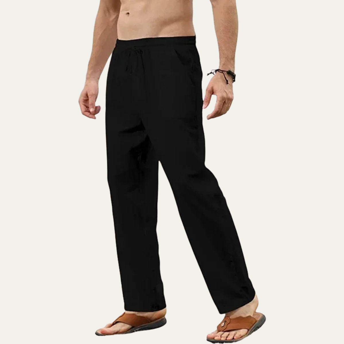 The Barbaresco Men’s Relaxed Fit Elastic Waist Casual Linen Trousers