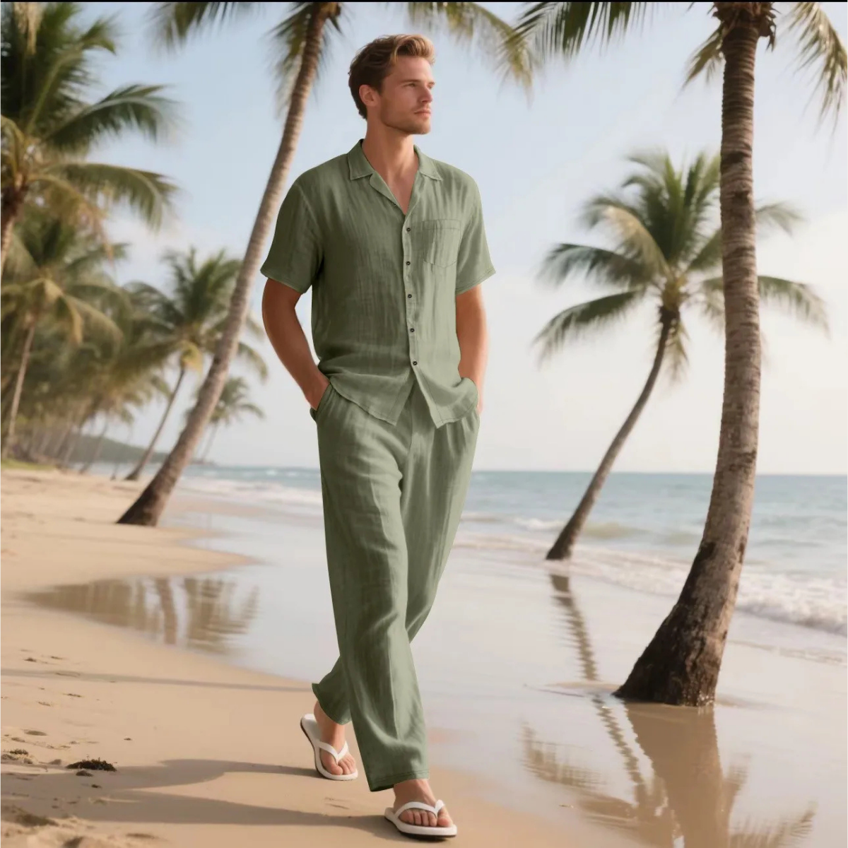 The Le Marais Men’s Trendy Summer Linen Shirt & Trousers Set