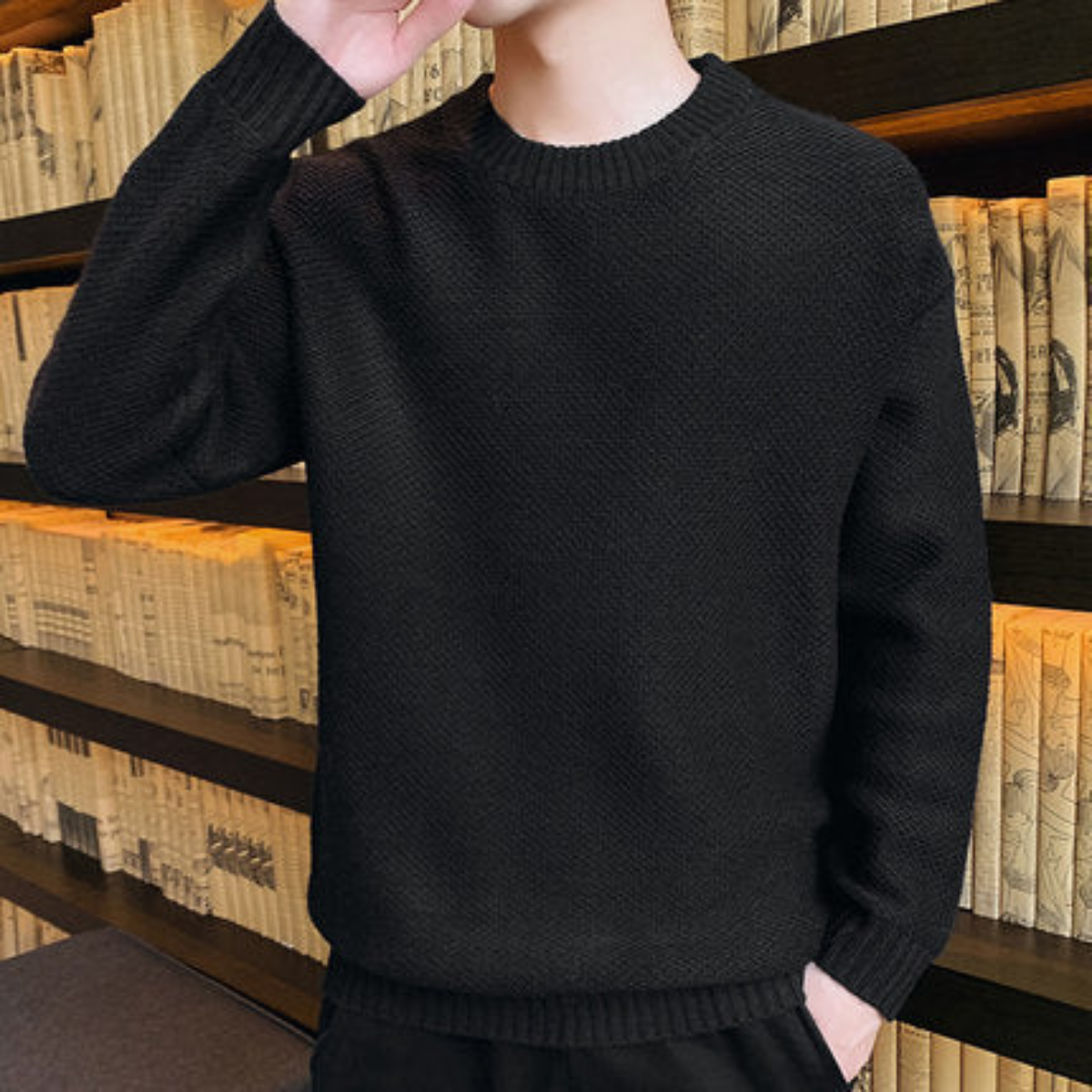 Men's Comfortable Jumper with Ribbed Hem