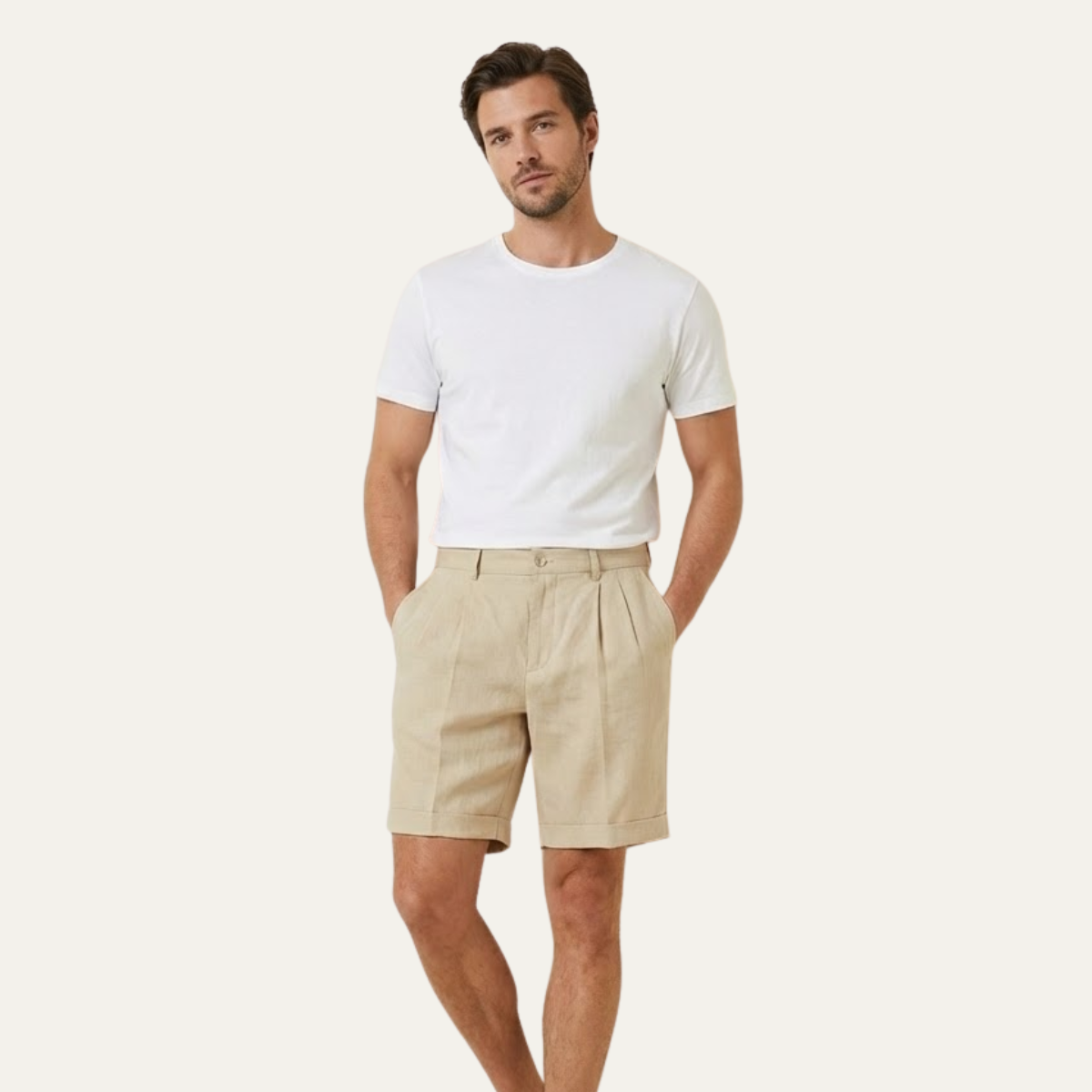 Men’s Linen Casual Shorts – Lightweight Summer Folded Hem Outdoor Shorts