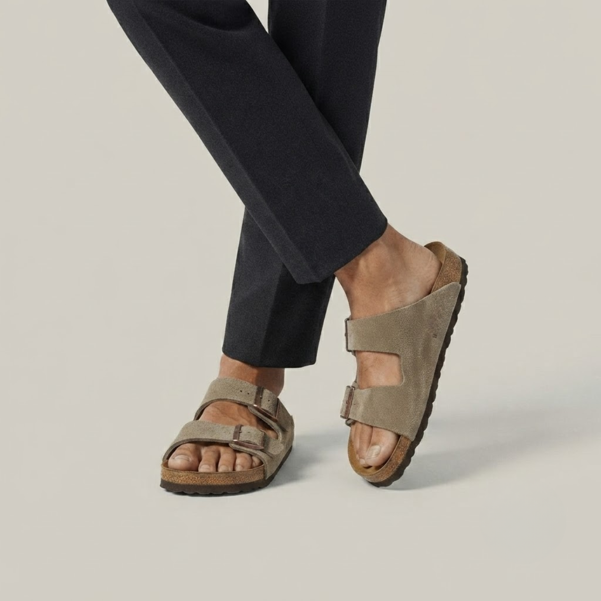 Men's Casual Leather Slippers with Adjustable Buckles