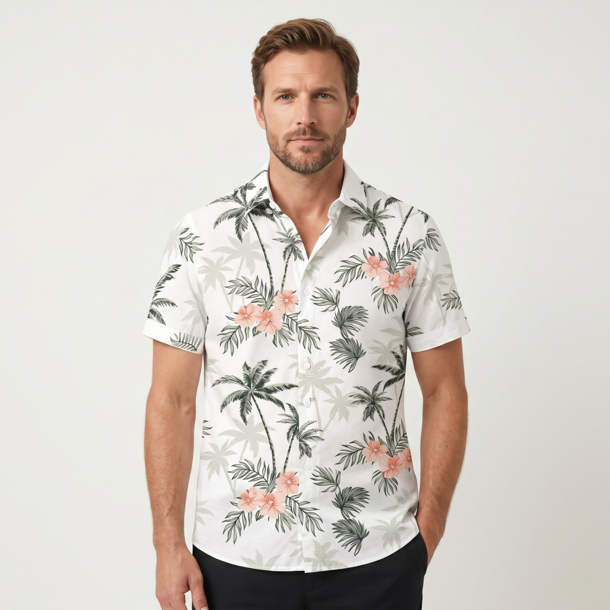 The Cotswolds Men’s Palm Tree Print Short Sleeve Shirt