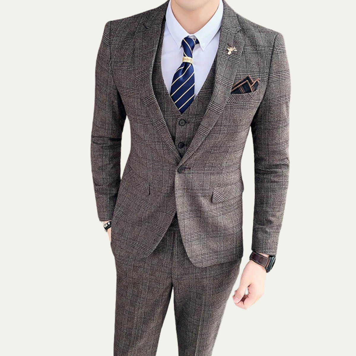 The Vigevano Men’s Plaid 3 Piece Suit – Blazer Gilet and Trousers Formal Set
