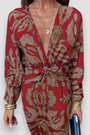 Women's Floral Midi Dress with Twist Waist