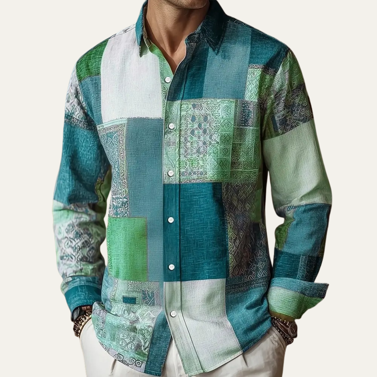 The Camogli Men’s Colour Block Button Up Patchwork Shirt