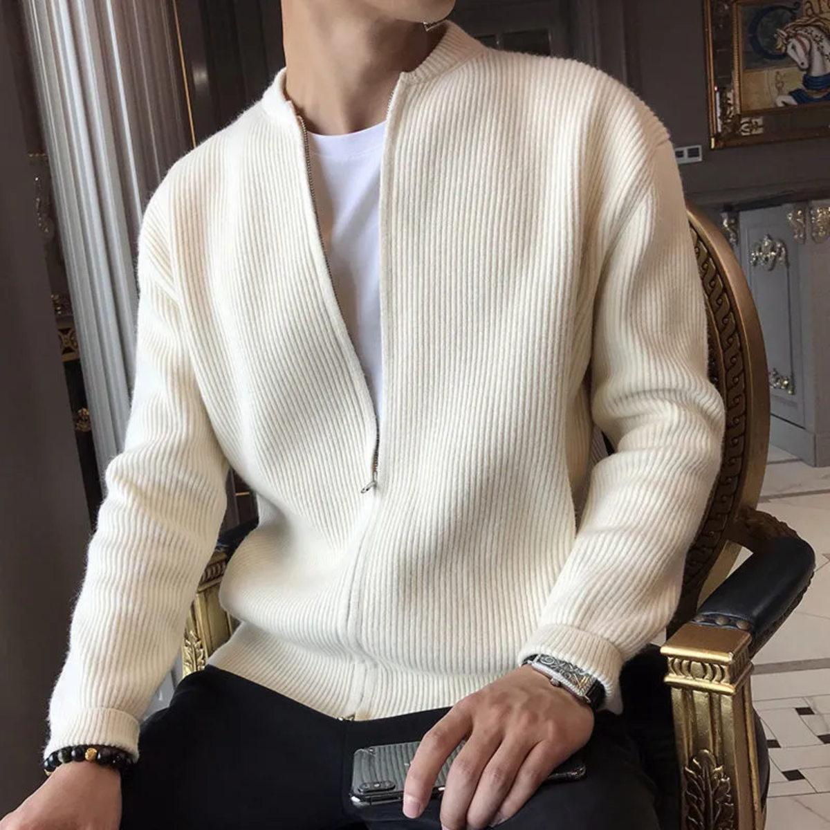 Men's Knitted Cardigan with Zipper