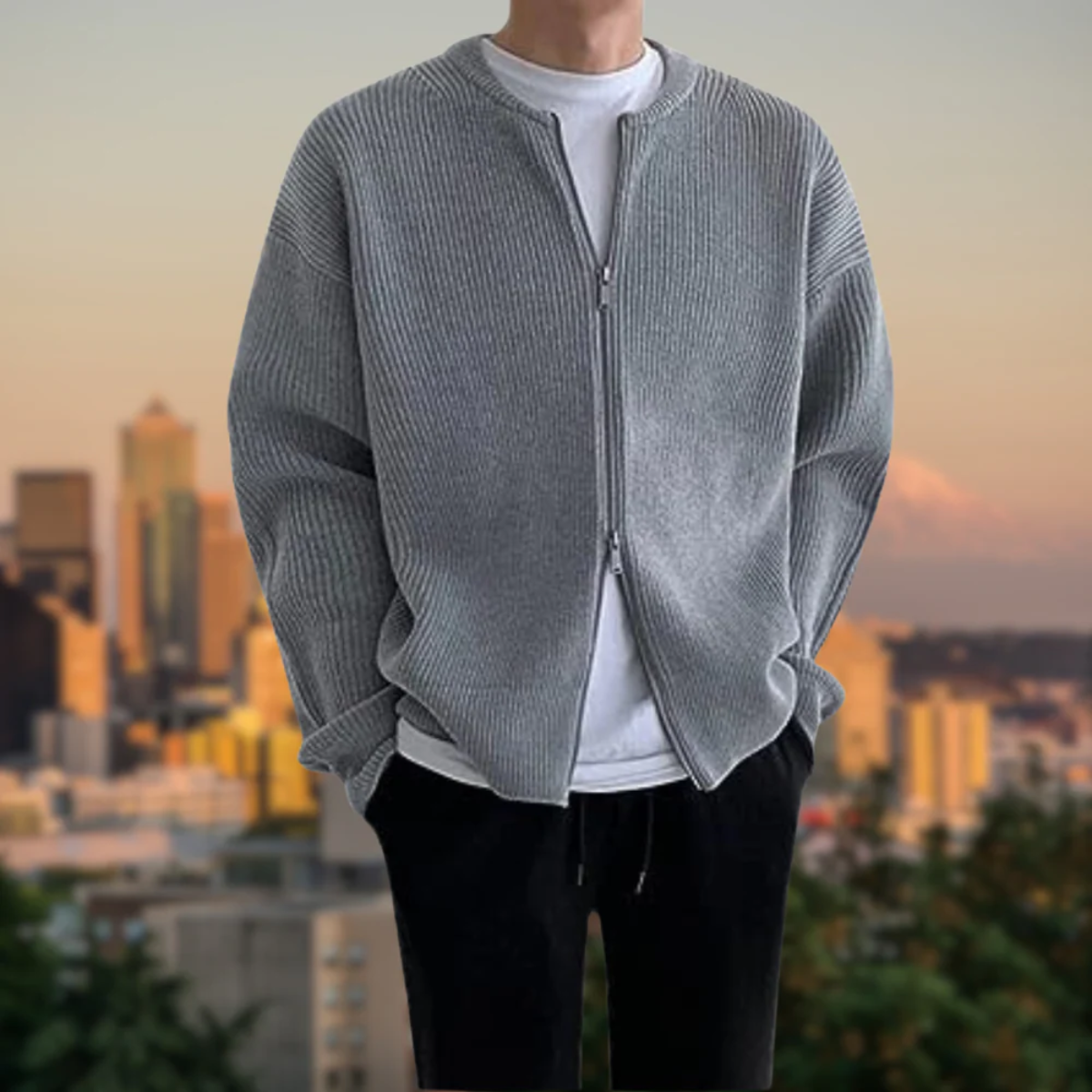 Men's Knitted Cardigan with Zipper