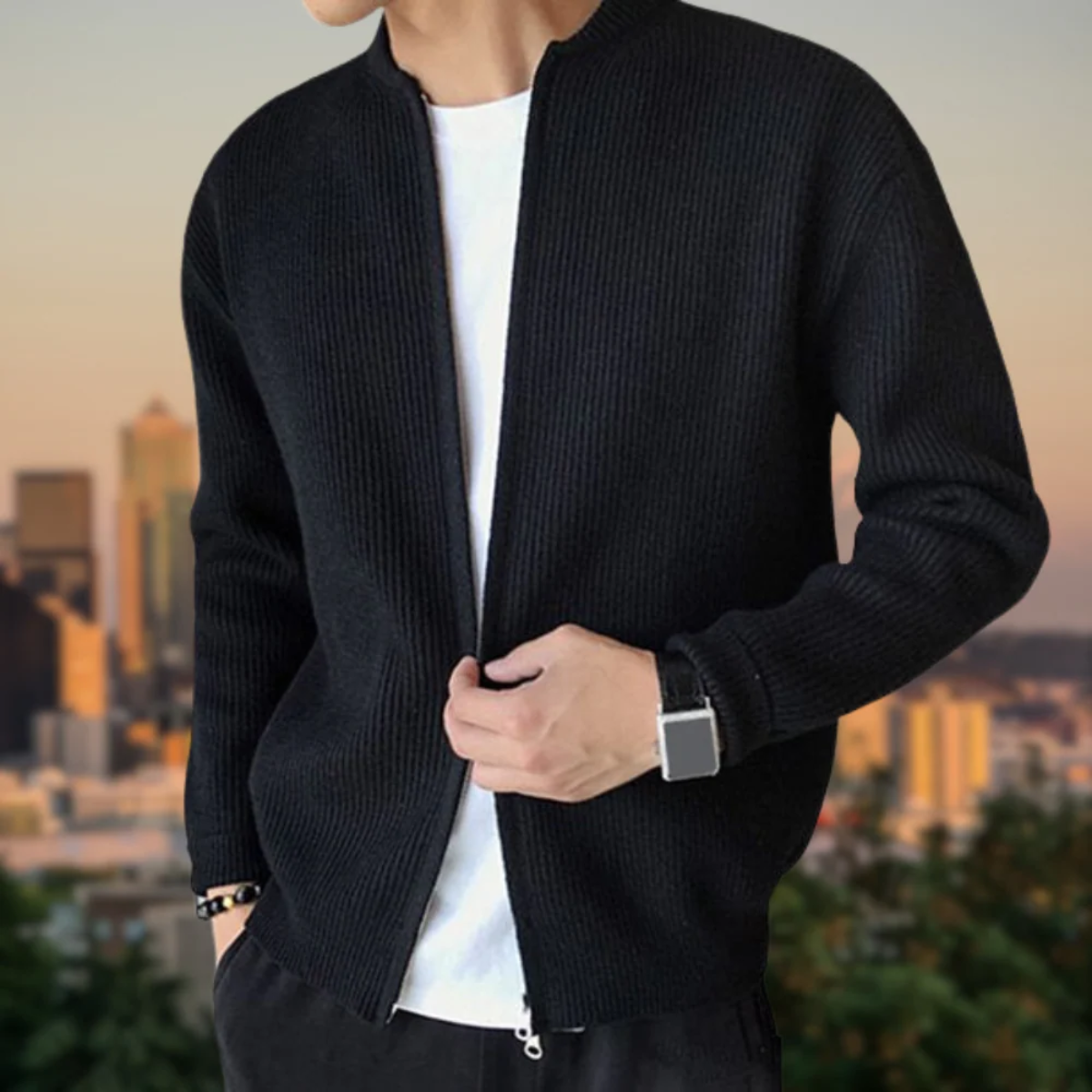 Men's Knitted Cardigan with Zipper
