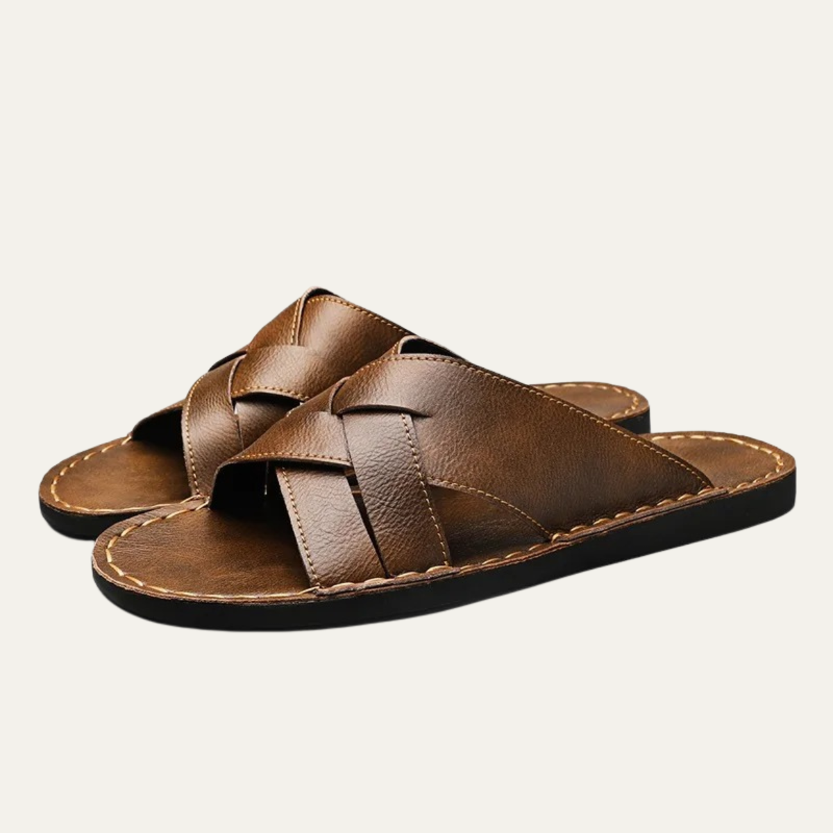 The Cortona Men’s Open Toe Casual Leather Slide Sandals
