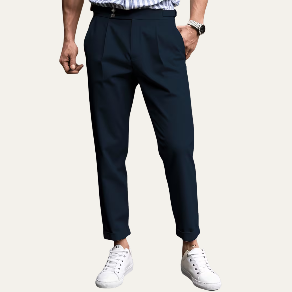 The Dromana Men’s Tailored Smart Slim Fit Pleated Dress Trousers