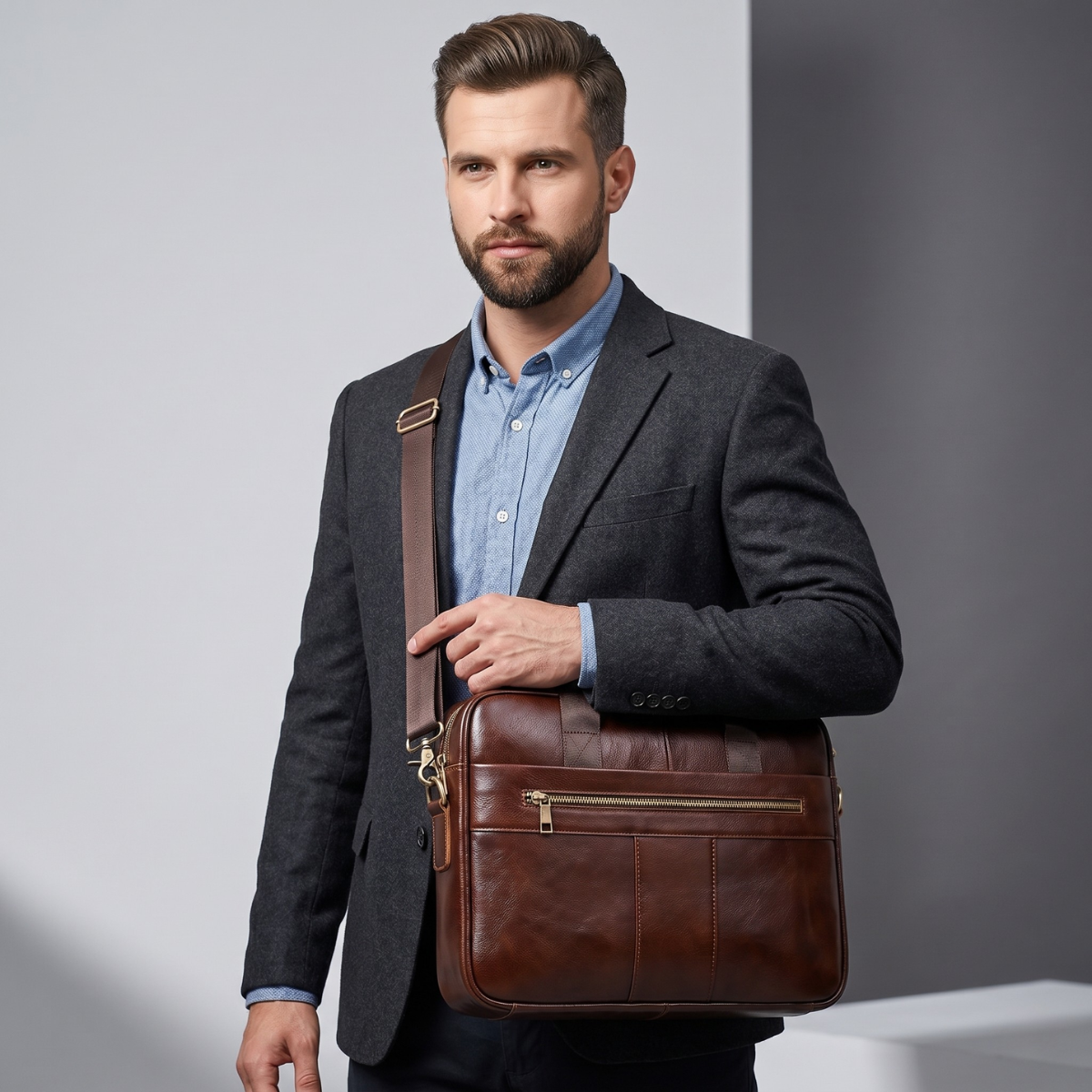 Men’s Genuine Leather Business Shoulder Bag