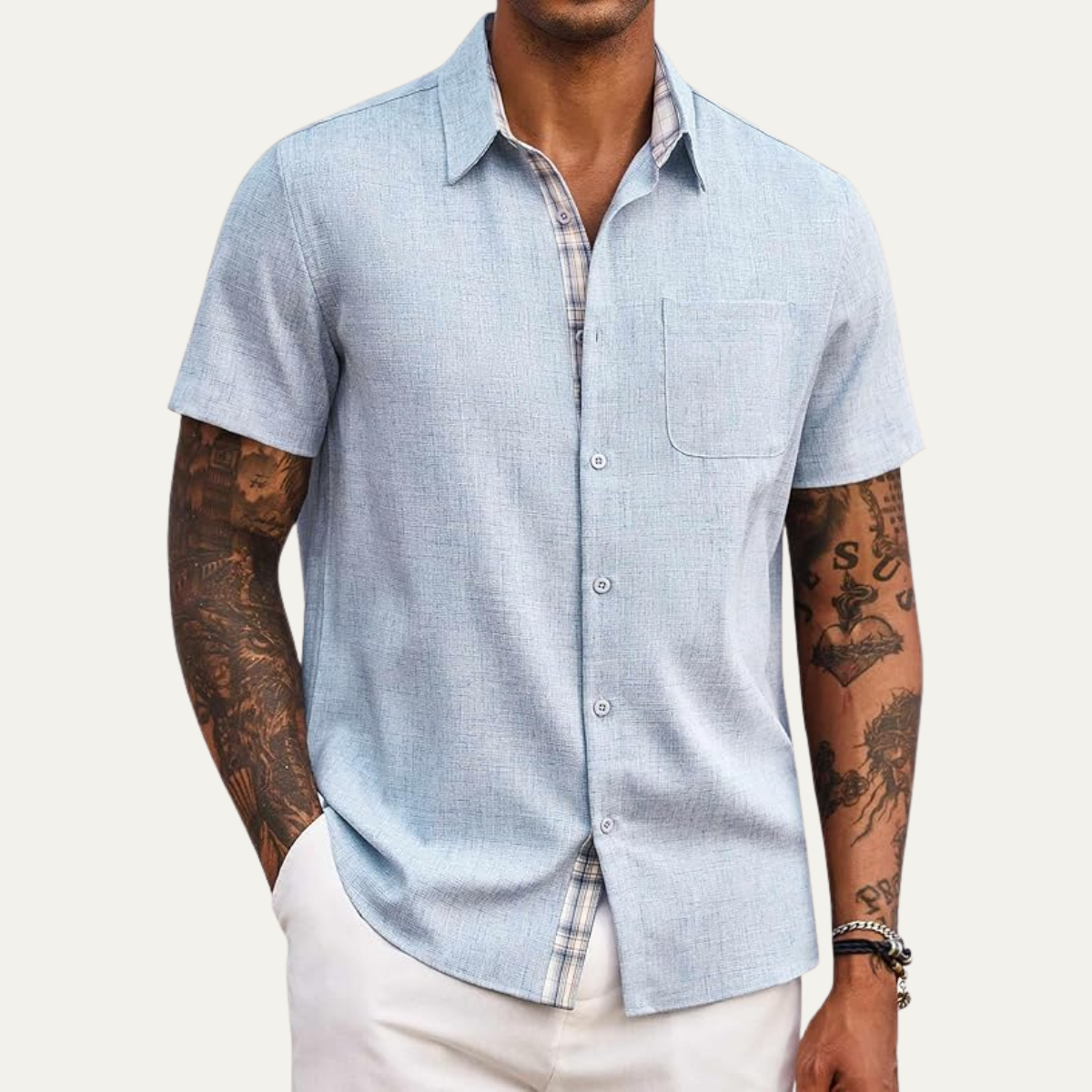 The Thonon Men’s Short Sleeve Button Down Shirt with Pocket